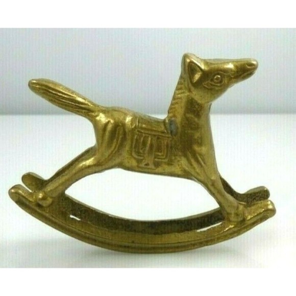 Miniature Solid Brass Rocking Horse Figurine Statue Saddle Western Vintage - Picture 7 of 12
